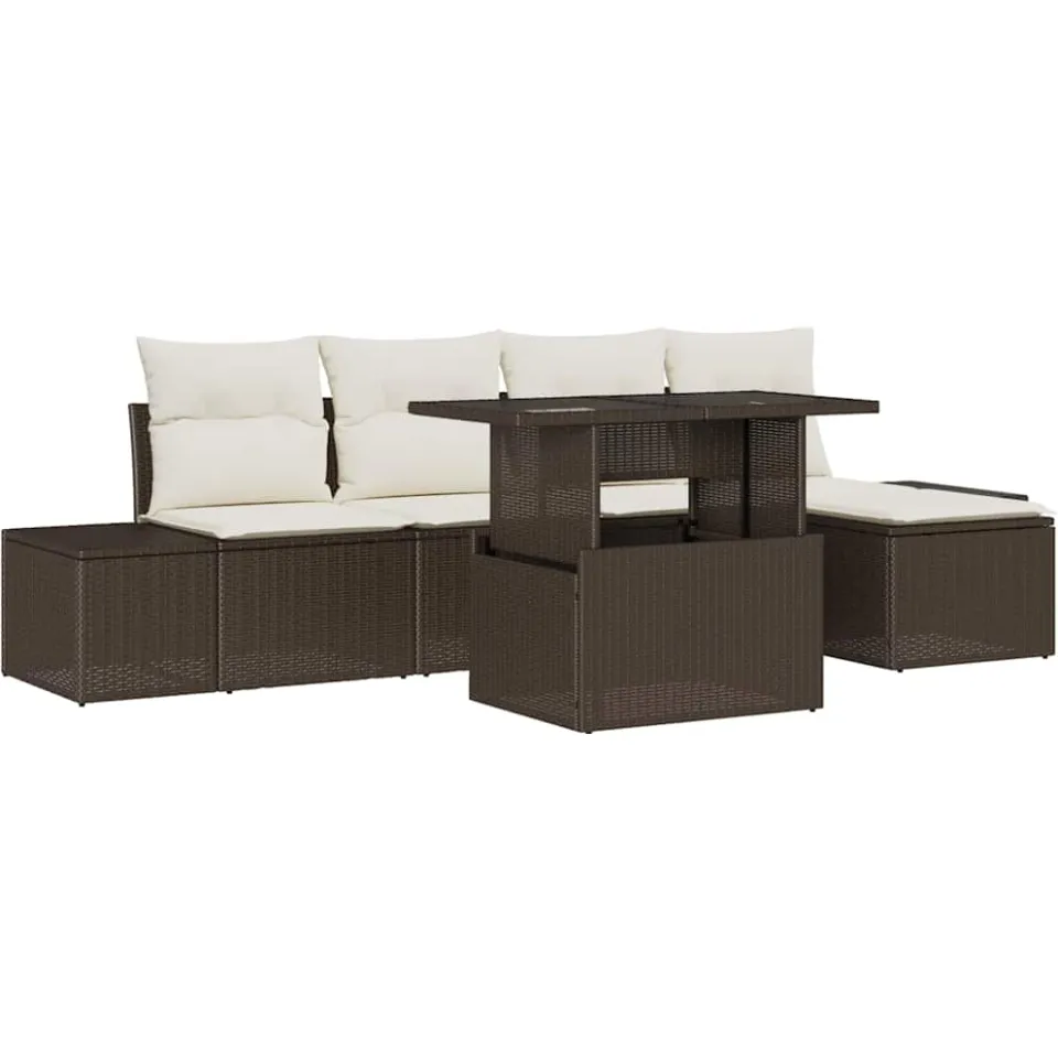 vidaXL Tuin Sofa Set 6 st Bruin en Crème poly rattan
