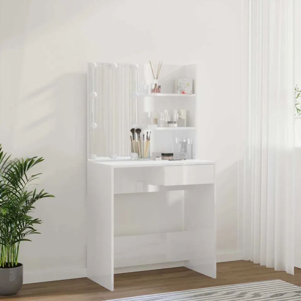 vidaXL Kaptafel met LED-verlichting 74,5x40x141 cm hoogglans wit, foto 3