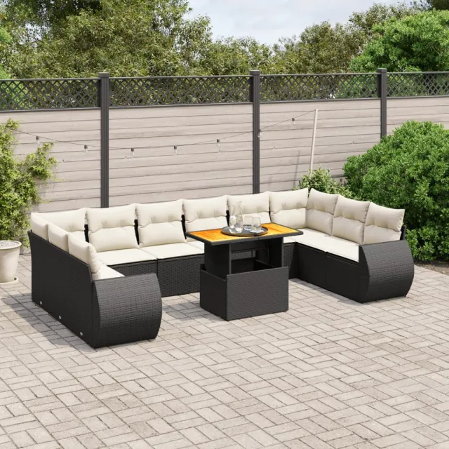 vidaXL 11-delige Loungeset met kussens poly rattan zwart, foto 2