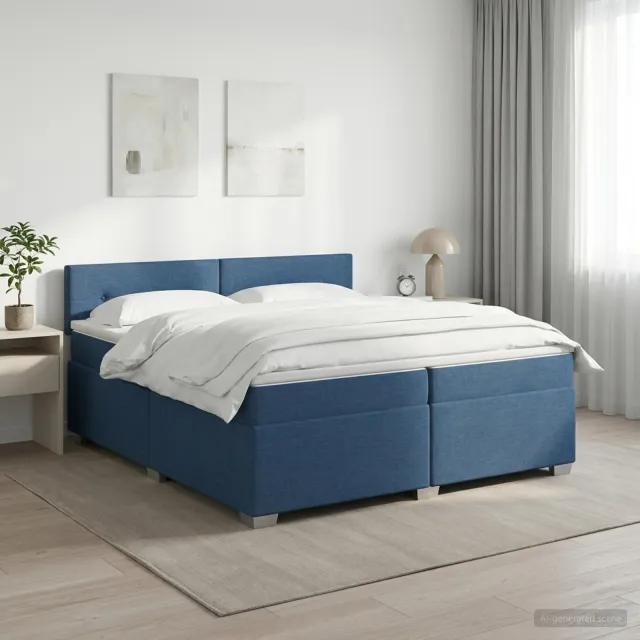 vidaXL Boxspringbed met matras met hoofdeinde Blauw 200 x 200 cm Stof