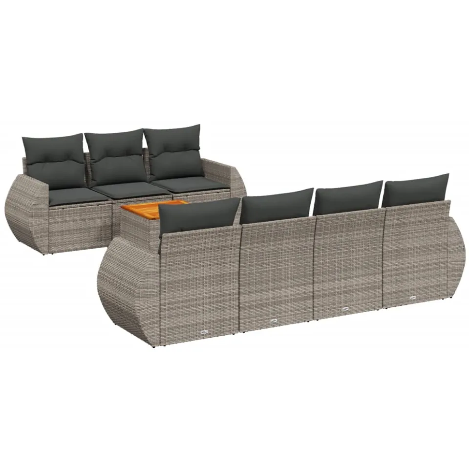 vidaXL 8-delige Loungeset met kussens poly rattan grijs, foto 3