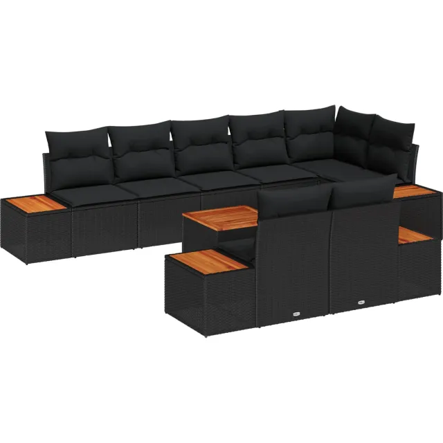 vidaXL Tuinbankenset 9 st Zwart Poly riet