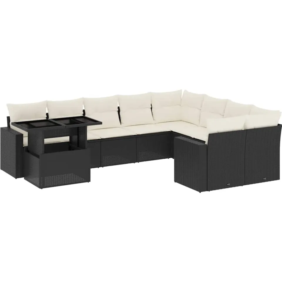 vidaXL 10-delige Loungeset met kussens poly rattan zwart