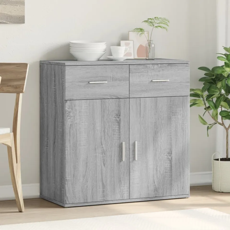 vidaXL Dressoir 79x38x80 cm bewerkt hout grijs sonoma, foto 3