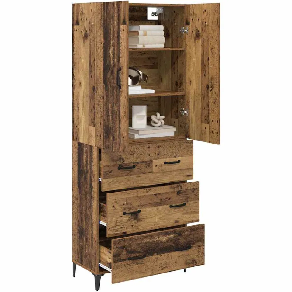 vidaXL Highboard Oud Hout 69,5 x 34 x 180 cm Bewerkt hout Bruin