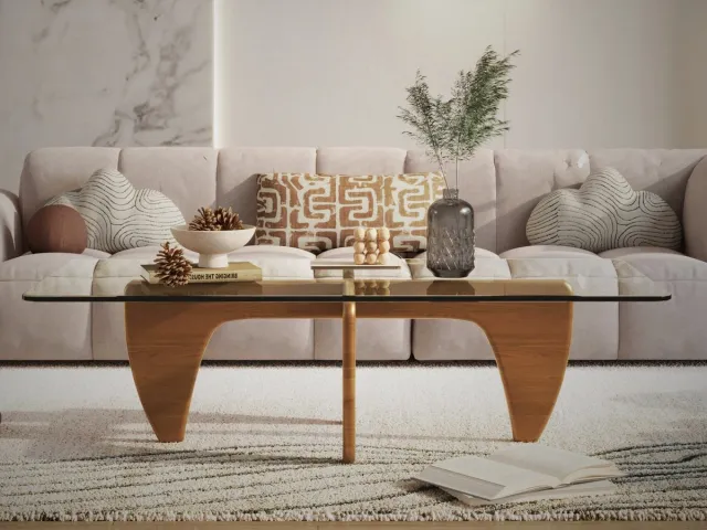 MEUBI Salontafel - Eiken Hout - Glas - Design Tafel - Coffee table - Koffietafel