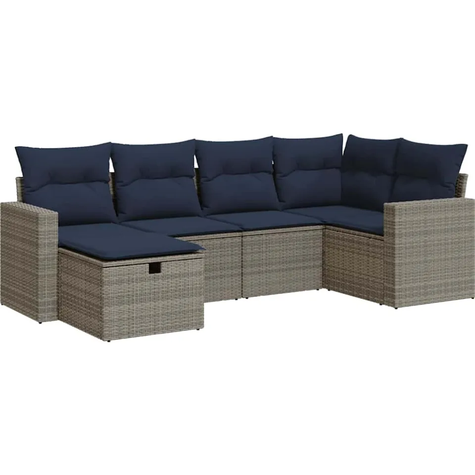 vidaXL 6-delige Loungeset met kussens poly rattan grijs, foto 3