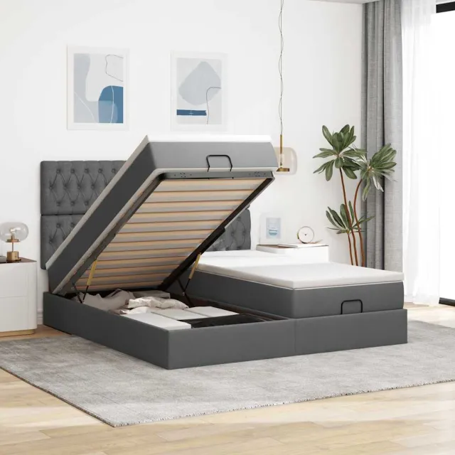 vidaXL Ottoman bed met matrassen en LED's 180x200cm stof donkergrijs
