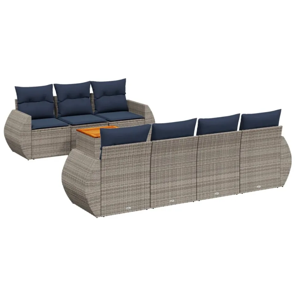 vidaXL 8-delige tuinbankset met kussens, grijs polyrotan, foto 3