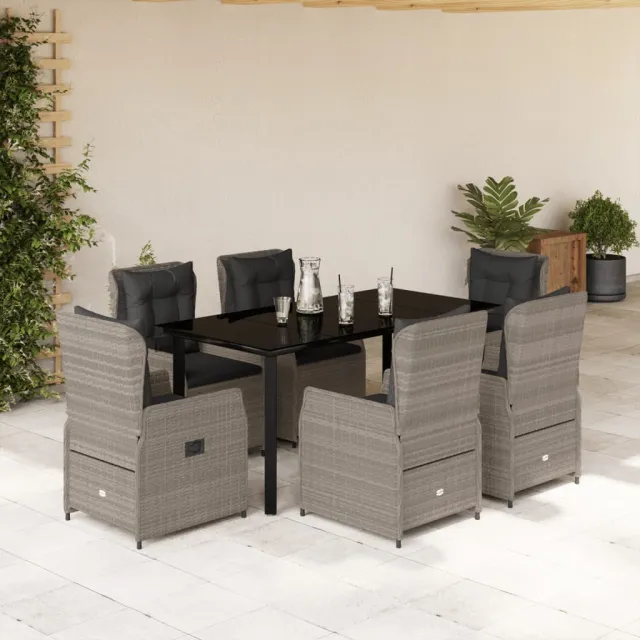 vidaXL 7-delige Tuinset met kussens poly rattan grijs, foto 2