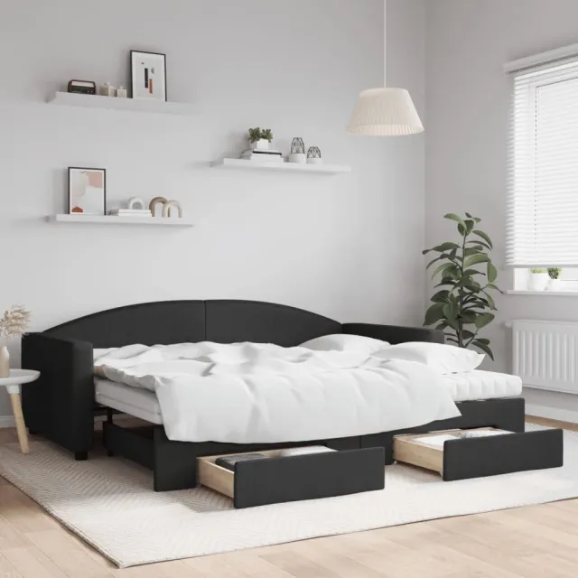 vidaXL Slaapbank met onderschuifbed en lades 90x200 cm stof zwart