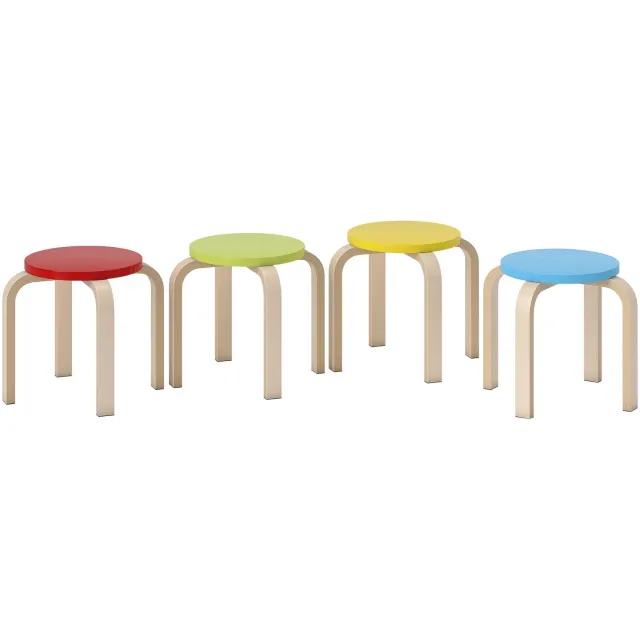 Homona Stapelhocker - Set van 4 - Berkenhout - 36 x 36 x 30 cm - Veelkleurig multi