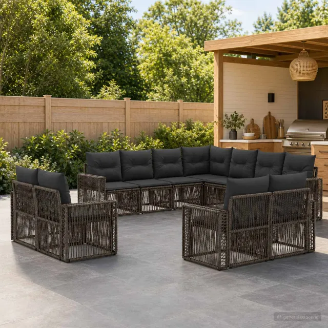 vidaXL Tuinbankenset 11 st 11-zits Grijs en Donkergrijs poly rattan