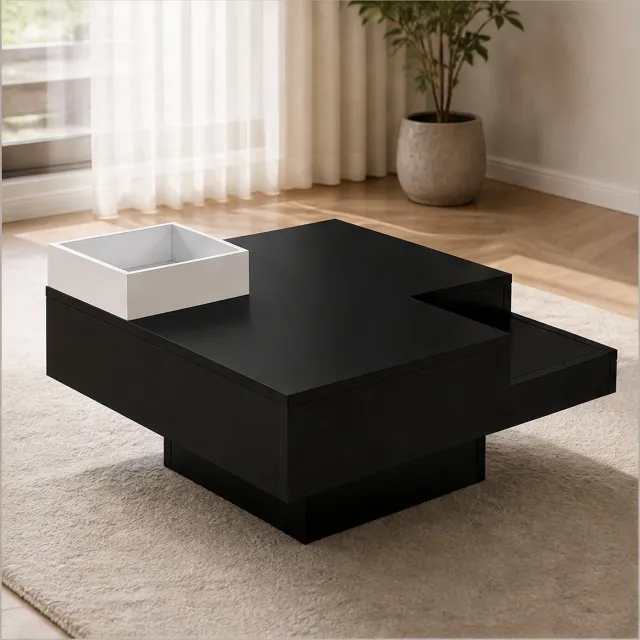 City long dragon LONG DRAGON - Salontafel - 72 cm zwart - vierkant hoogglans model met losse opbergbox en meerkleurige LED-licht