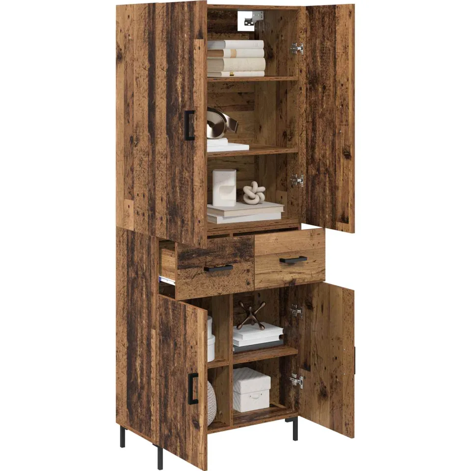 vidaXL Highboard Oud Hout 69,5 x 34 x 180 cm Bewerkt hout Bruin
