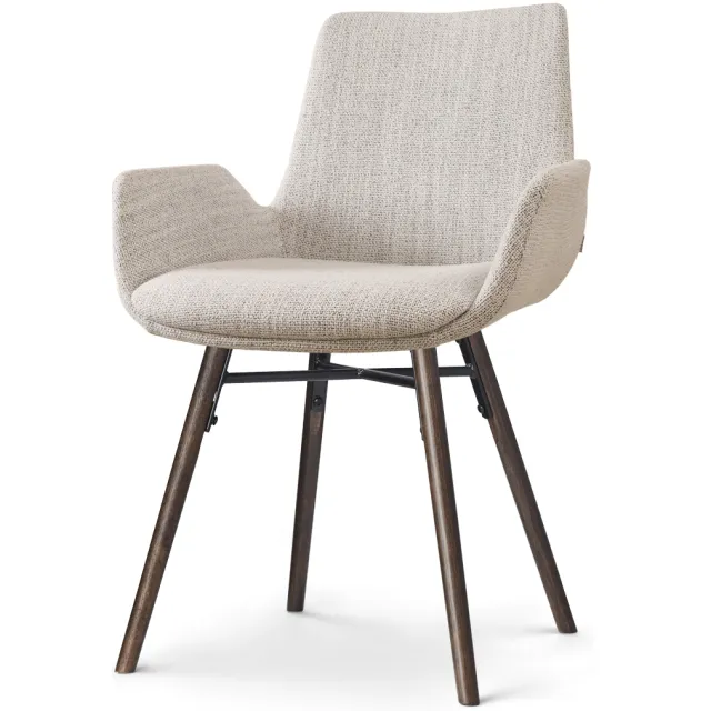 Nolon Nena-Eef eetkamerstoel beige gemêleerd - walnoot houten onderstel