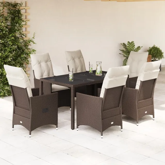 vidaXL 7-delige Tuinset met kussens poly rattan bruin, foto 2