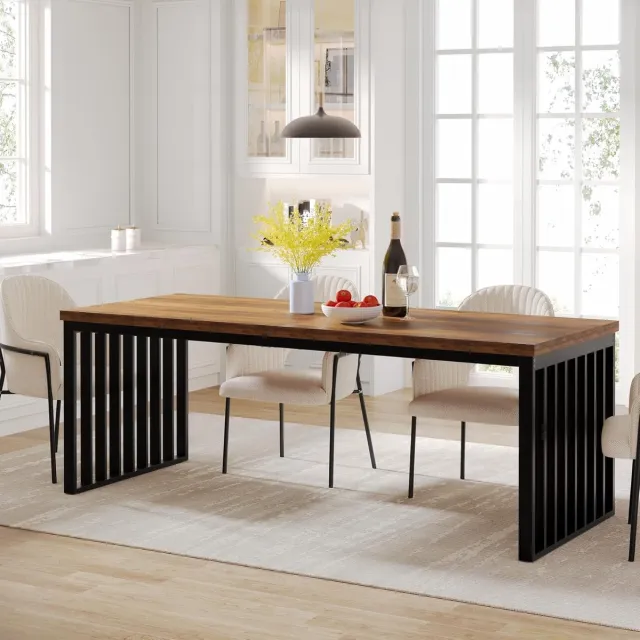 Tribesigns Keukentafel - Eettafel - 180 x 60 x 76 cm - Eetkamertafel Voor 6-8 Personen - met Stevige Metalen Poten - Industrieel Design - Vintage - Bruin