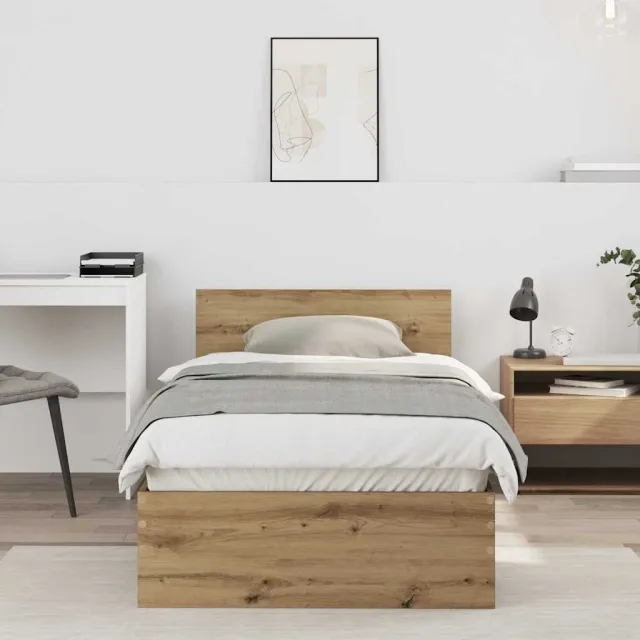 vidaXL Bedframe met Hoofdeinde Artisanaal eiken 90 x 200 cm