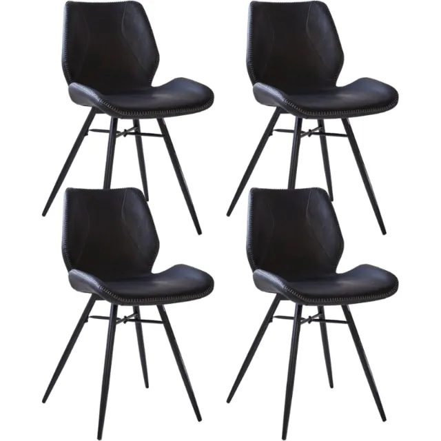 Dimehouse Set van 4 Eetkamerstoelen Beau Industrieel Zwart Kunstleer - Zonder Armleuningen - Kunstleer - Industrieel
