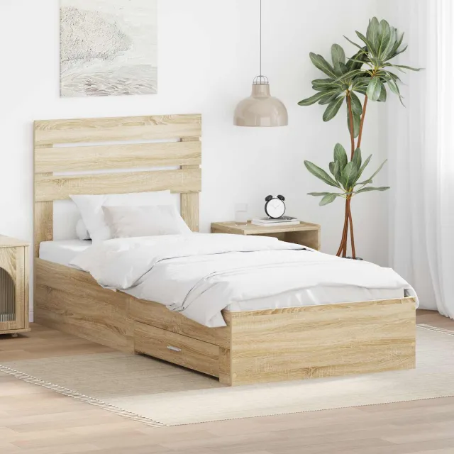 vidaXL Bedframe Sonoma Eiken en Zilver 75 x 190 cm Bewerkt hout Bruin