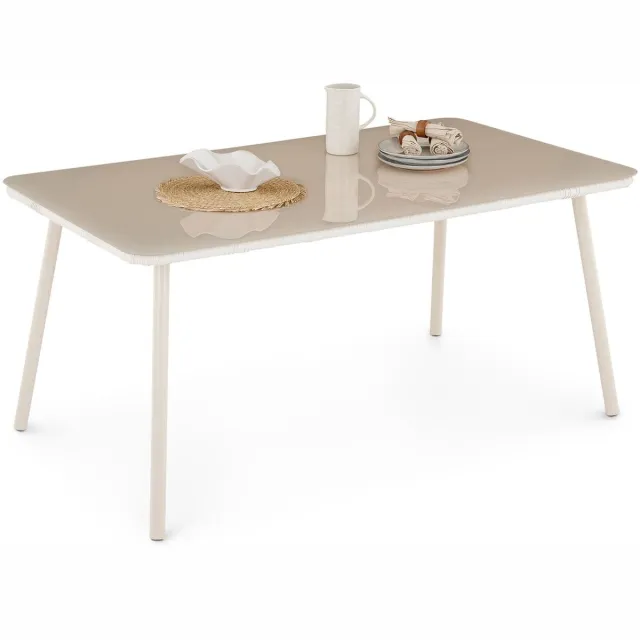 IDIMEX Tuintafel VOLONTE 160 x 90 cm met glazen blad – beige wit