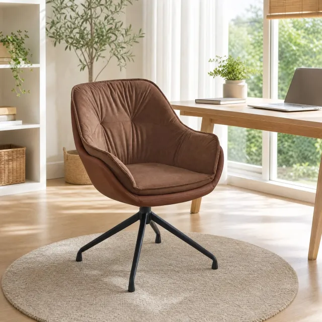 MODENUIT Bureaustoel 67,5 x 66 x 80 cm - 360° Draaibaar Met Vaste Armleuningen - Voor Woonkamer - Kunstleer Bruin
