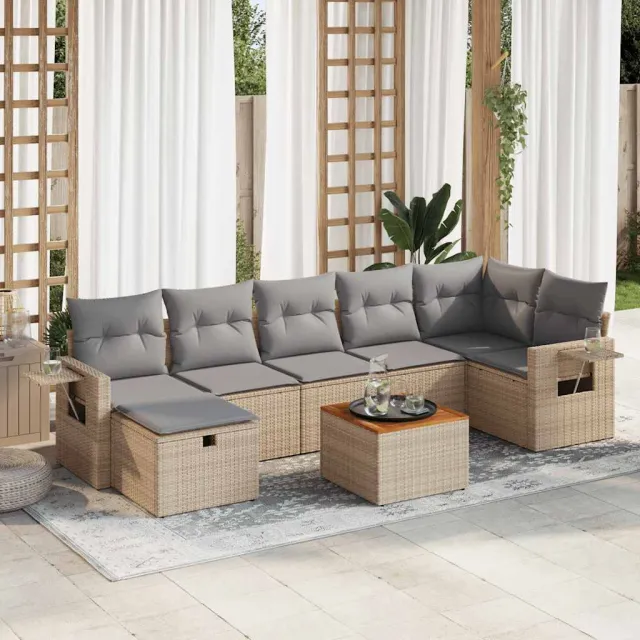 vidaXL 8-delige Loungeset met kussens poly rattan beige, foto 2