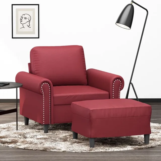 vidaXL Fauteuil - met - voetenbank - 60 - cm - kunstleer - wijnrood