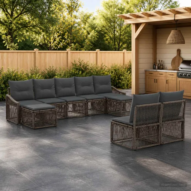vidaXL Tuinbankenset 9 st 9-zits Grijs poly rattan, foto 2
