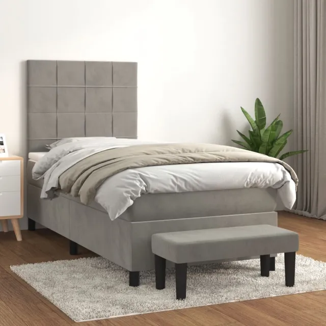 vidaXL Boxspring met matras fluweel lichtgrijs 100x200 cm grijs
