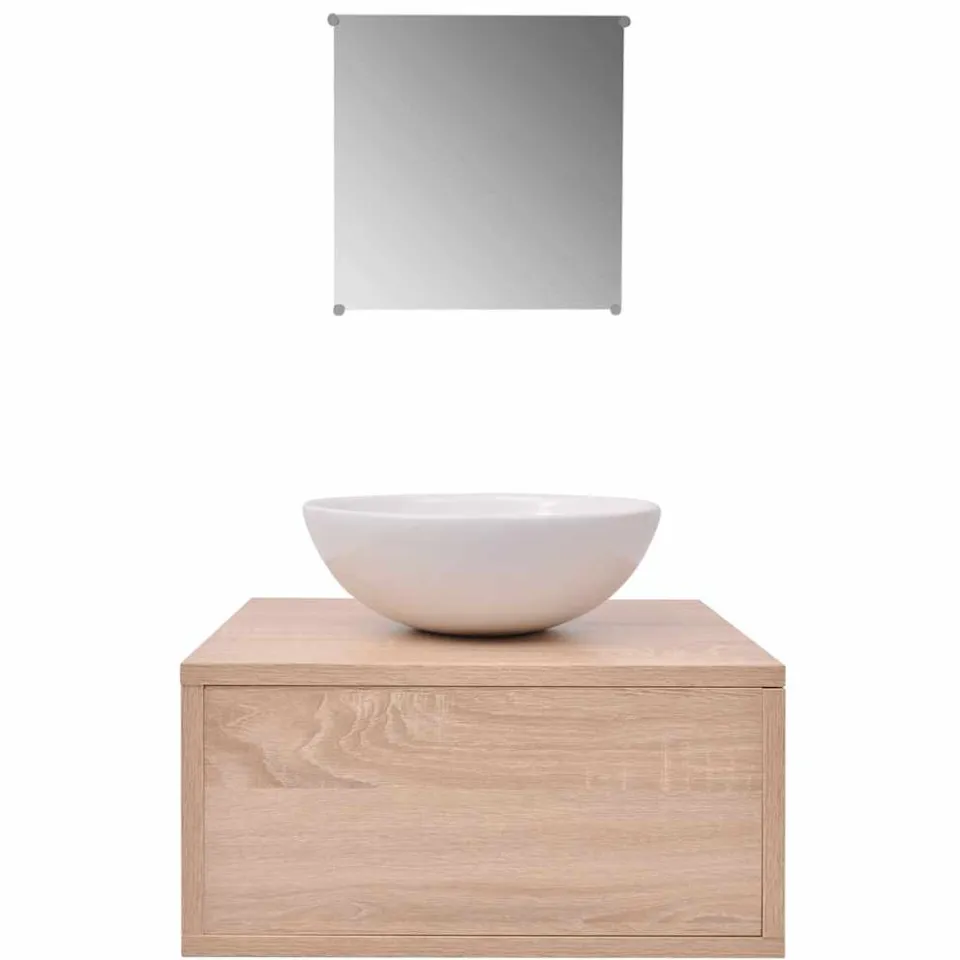 vidaXL 3-delige Badkamermeubelset met wastafel beige, foto 3