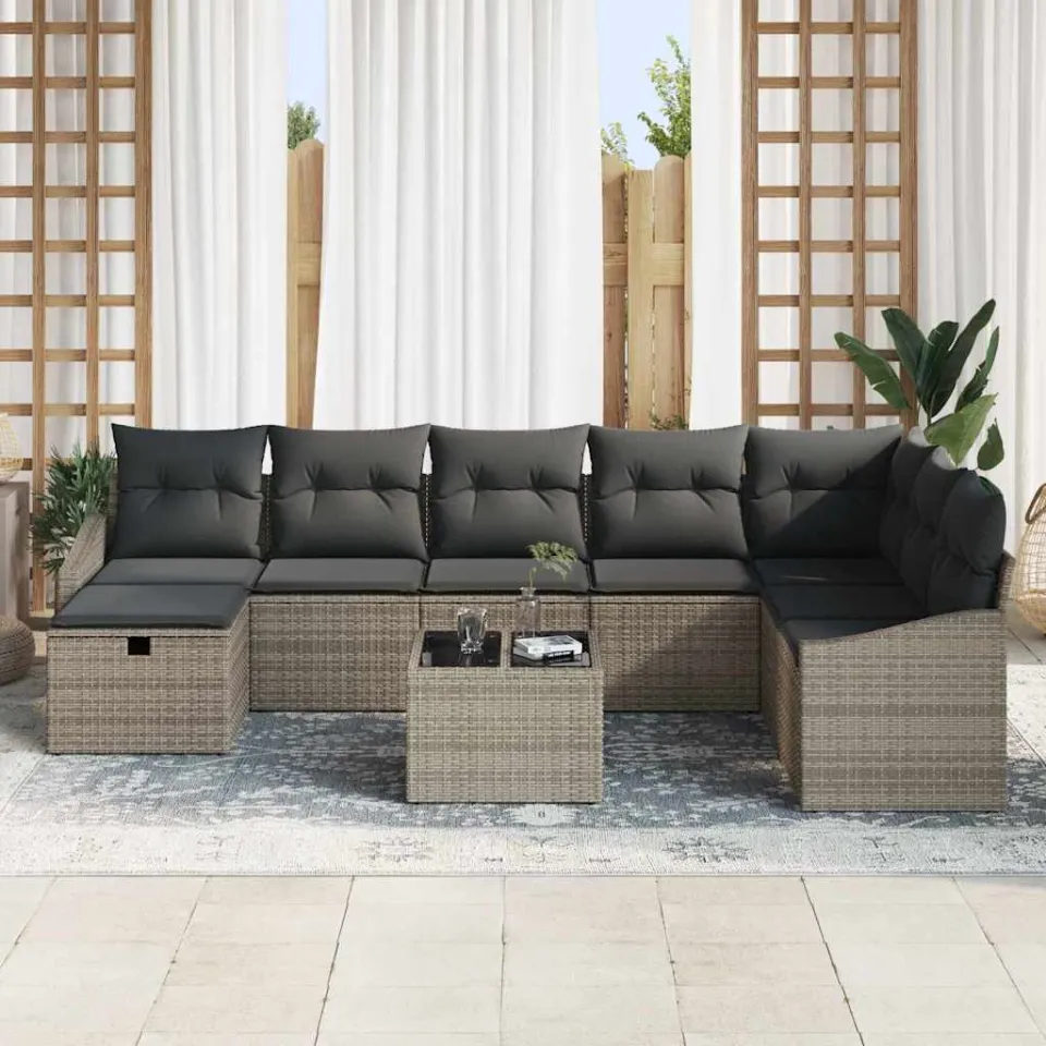 vidaXL Bankstel 8 st poly rattan grijs, foto 3