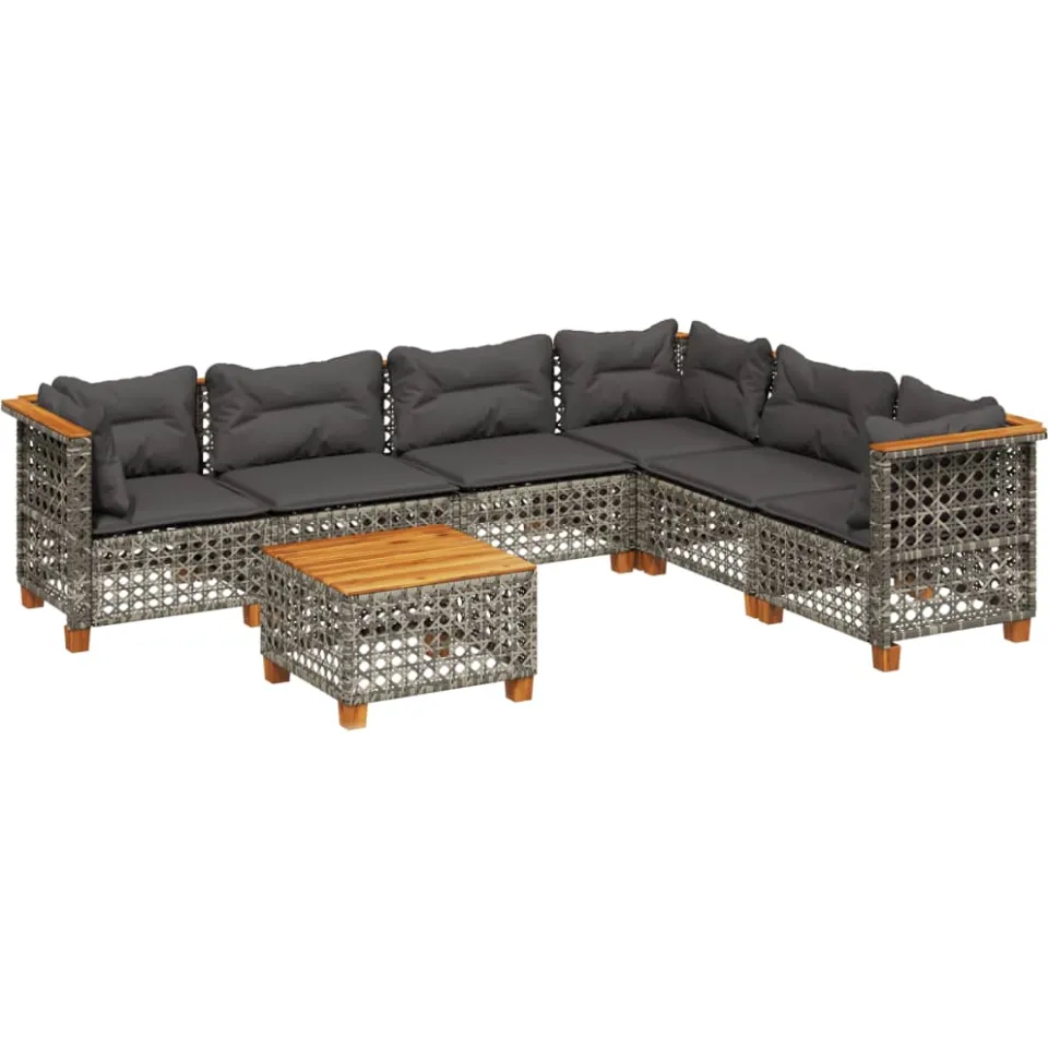 vidaXL 7-delige Loungeset met kussens poly rattan grijs, foto 3