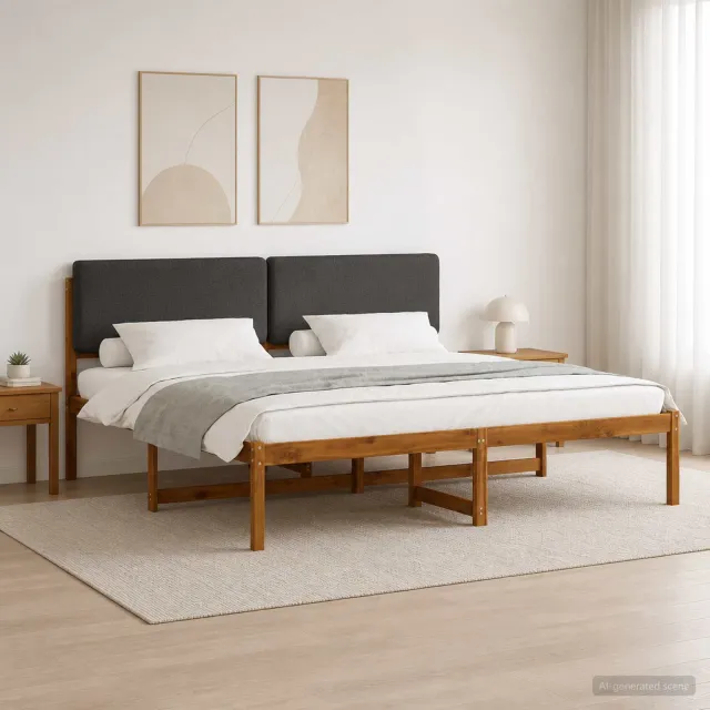 vidaXL Bedframe met gestoffeerd hoofdbord Naturel en donkergrijs Tan