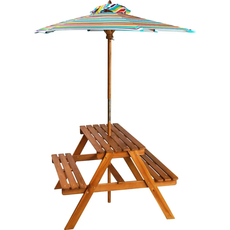 vidaXL Kinderpicknicktafel met parasol 79x90x60 cm massief acaciahout bruin, foto 3