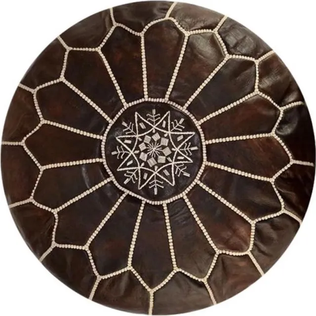marocstore.nl Marokkaanse Handgemaakte Poef - Donkerbruin- Leer - 55 Ø - H 35cm - Gevuld geleverd