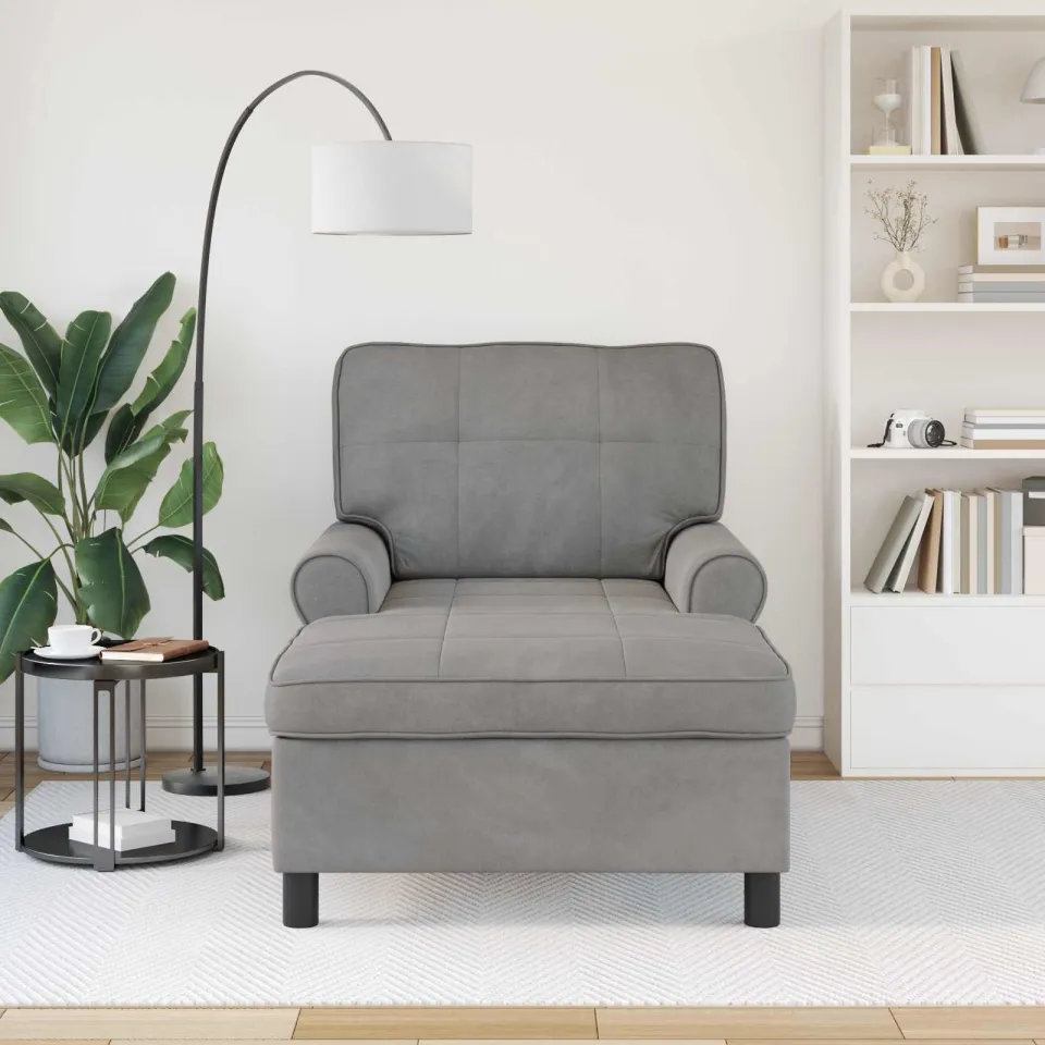 vidaXL Chaise Lounge met kussen Lichtgrijs 91 x 157 x 91 cm Fluweel, foto 3