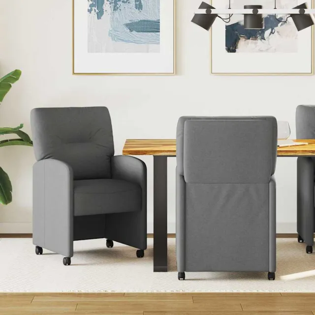vidaXL Eetkamerstoelen met Wieltjes 2 st Stof Donkergrijs grijs, foto 2