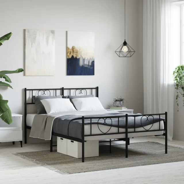 vidaXL Bedframe met voetbord zonder matras metaal zwart 160x200 cm
