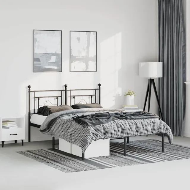vidaXL Bedframe met hoofdbord metaal zwart 150x200 cm