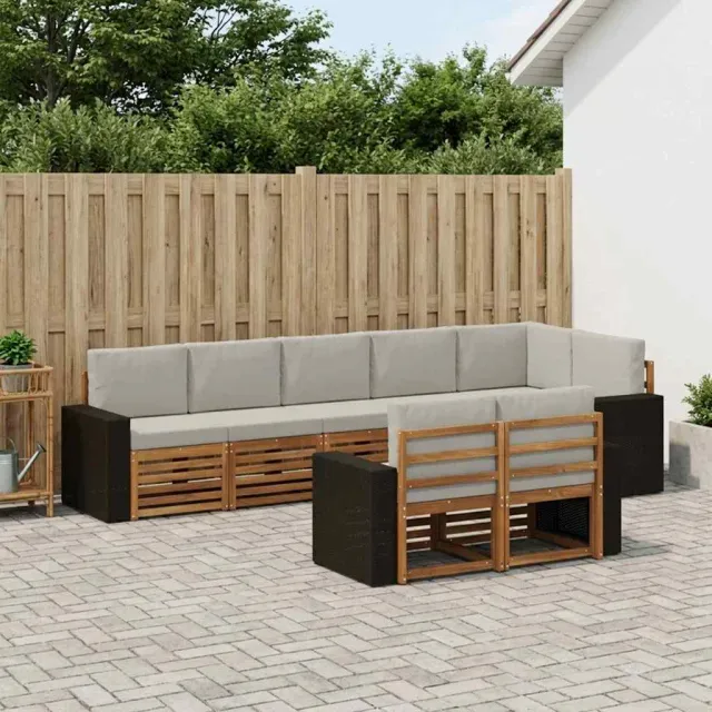 vidaXL Buiten bankenset 8 st 8-zits Naturel en lichtgrijs