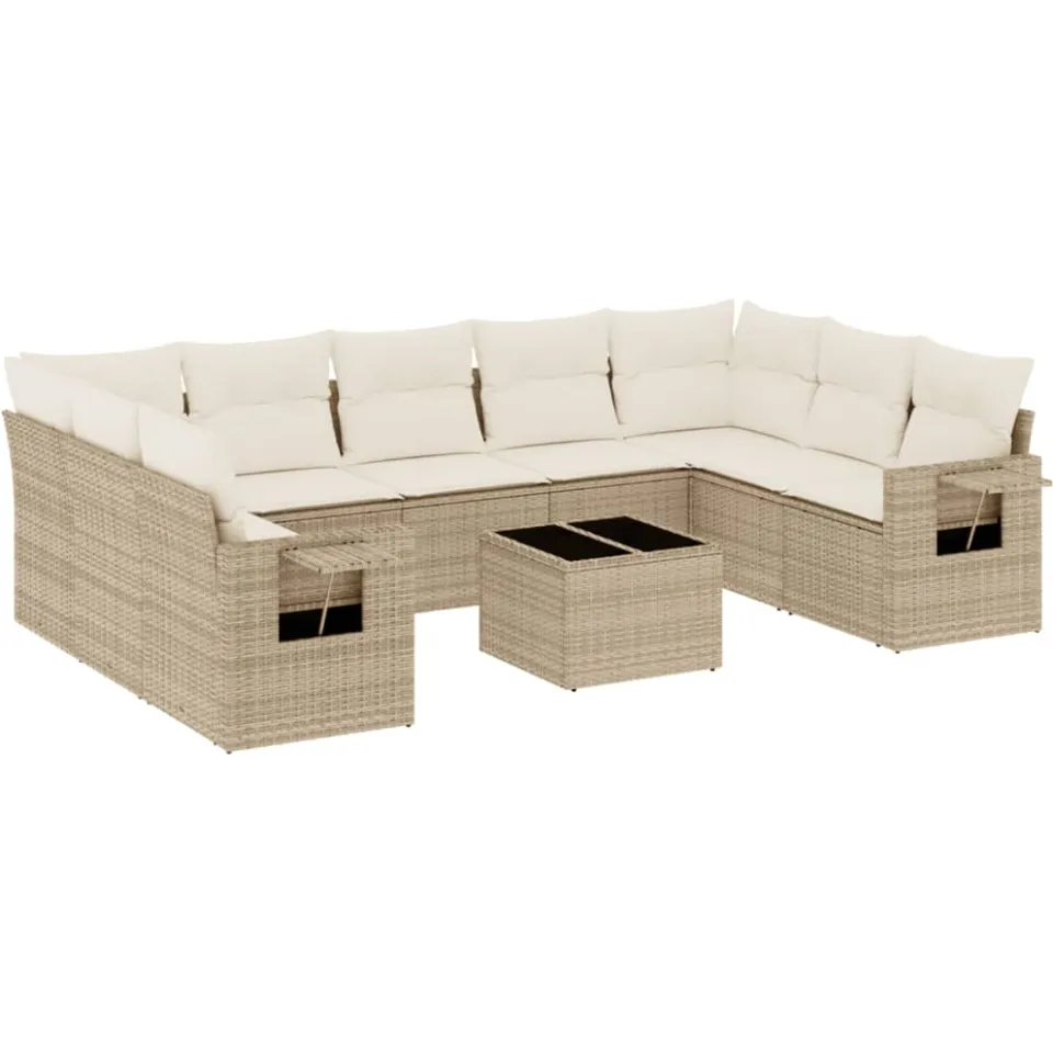 vidaXL 10-delige Loungeset met kussens poly rattan beige, foto 3