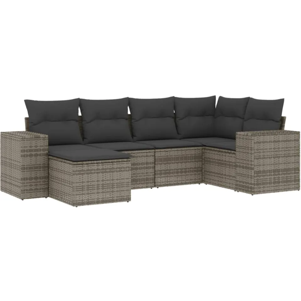 vidaXL 6-delige Loungeset met kussens poly rattan grijs, foto 3