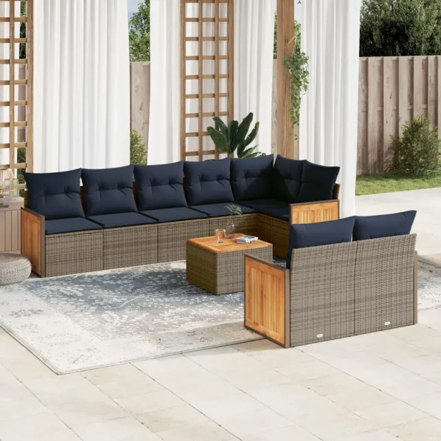vidaXL 9-delige Loungeset met kussens poly rattan grijs, foto 2