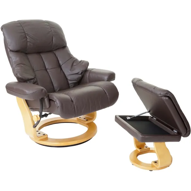 Robas Lund MCA Relax fauteuil Calgary XXL, TV fauteuil kruk, echt leer 180kg belastbaar ~ bruin, natuurlijk bruin