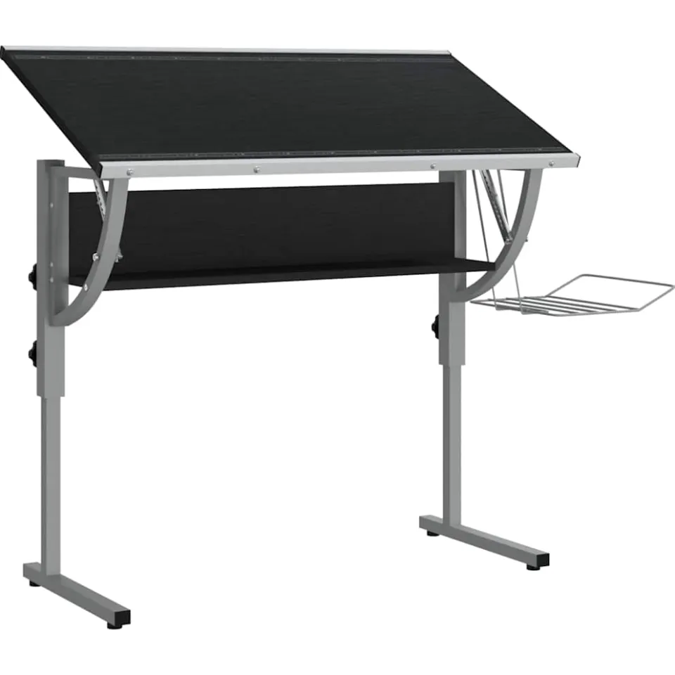vidaXL Tekentafel 110x53x(58-87) cm bewerkt hout en staal zwart/grijs, foto 4