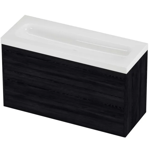 Proline Haga Badmeubelset Polystone Mezza 2 Laden 120x46x73 cm Glans Wit Black Oak
