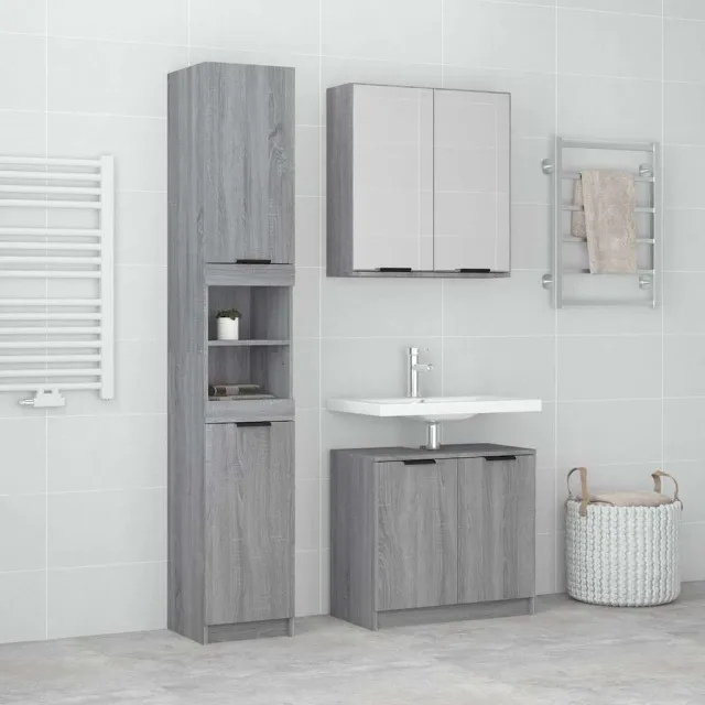 vidaXL 3-delige Badkamermeubelset bewerkt hout grijs sonoma eikenkleur, foto 2