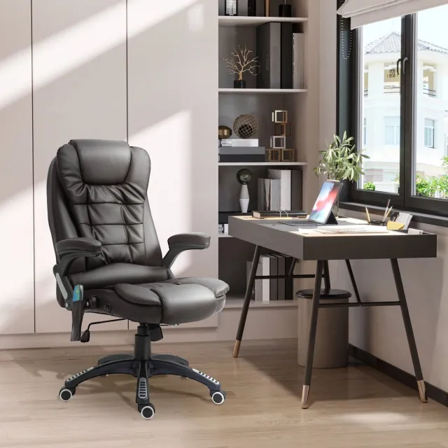 MIVRAY Bureaustoel 62 x 68 x 121 cm - Met 6 Punts Vibratiemassage En Verwarming - Voor Kantoor En Gamekamer - Kunstleer Bruin Brown